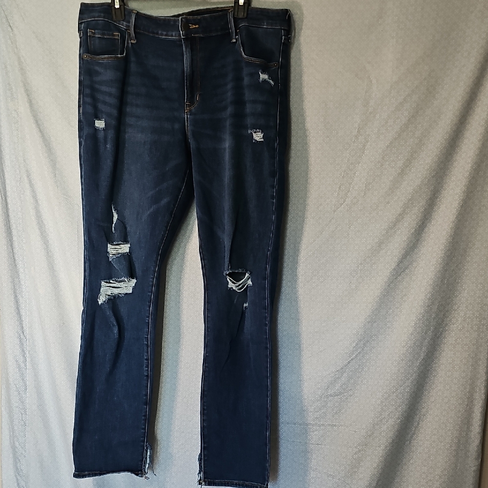Old Navy Dark Blue Distressed Women's Straight Leg Jeans